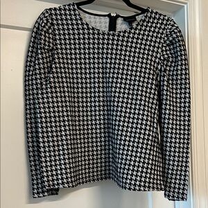 Who What Wear Houndstooth Long Sleeve Top - Black & White